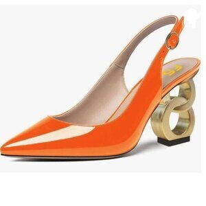 FSJ Orange Trendy Metallic Gold Chain High Heel Slingback Pumps Pointed Toe Shoe
